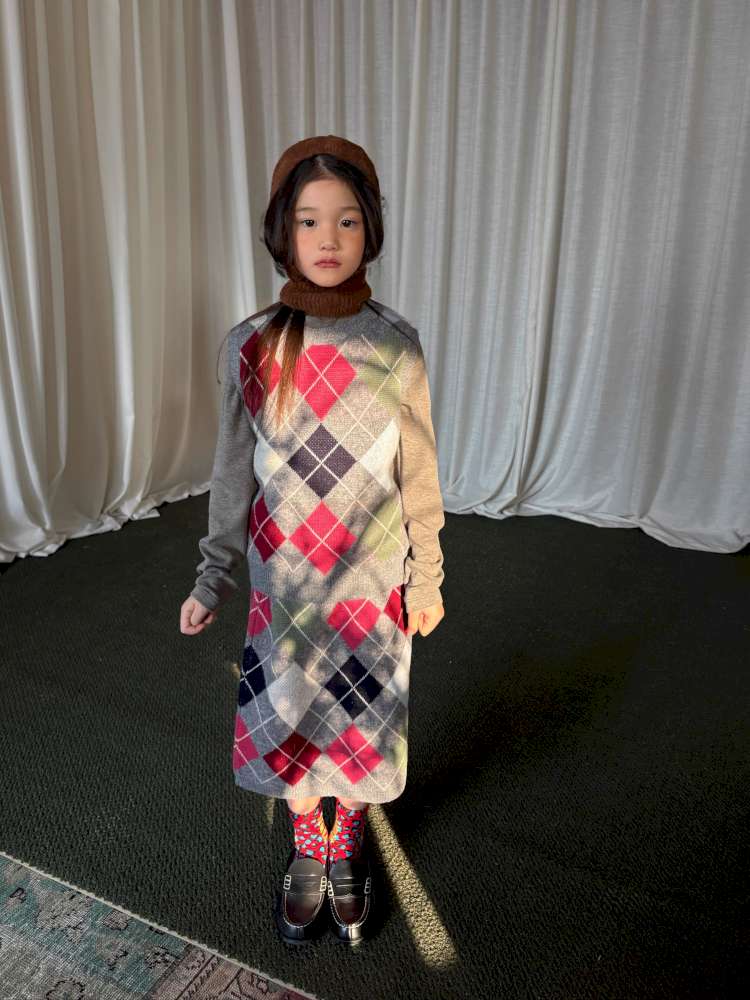 長袖セットアップ yummy&rocky | Checkerboard Wool Soft Knit Set Up チェッカーボード ウール セットアップ【mh0020040】