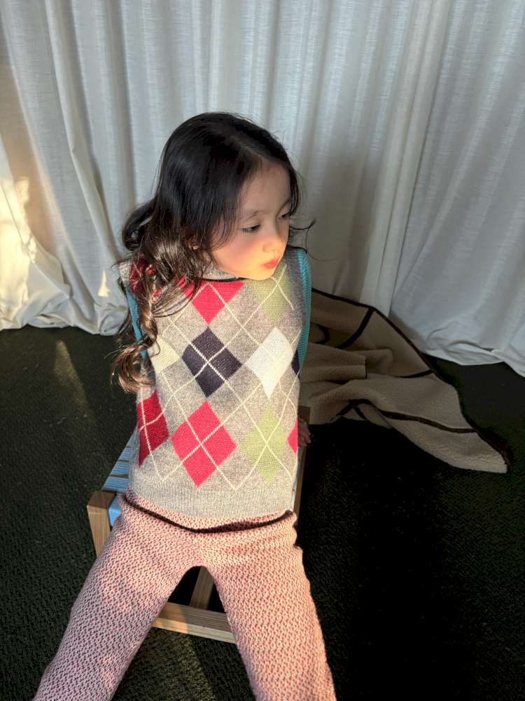 長袖セットアップ yummy&rocky | Checkerboard Wool Soft Knit Set Up チェッカーボード ウール セットアップ【mh0020040】