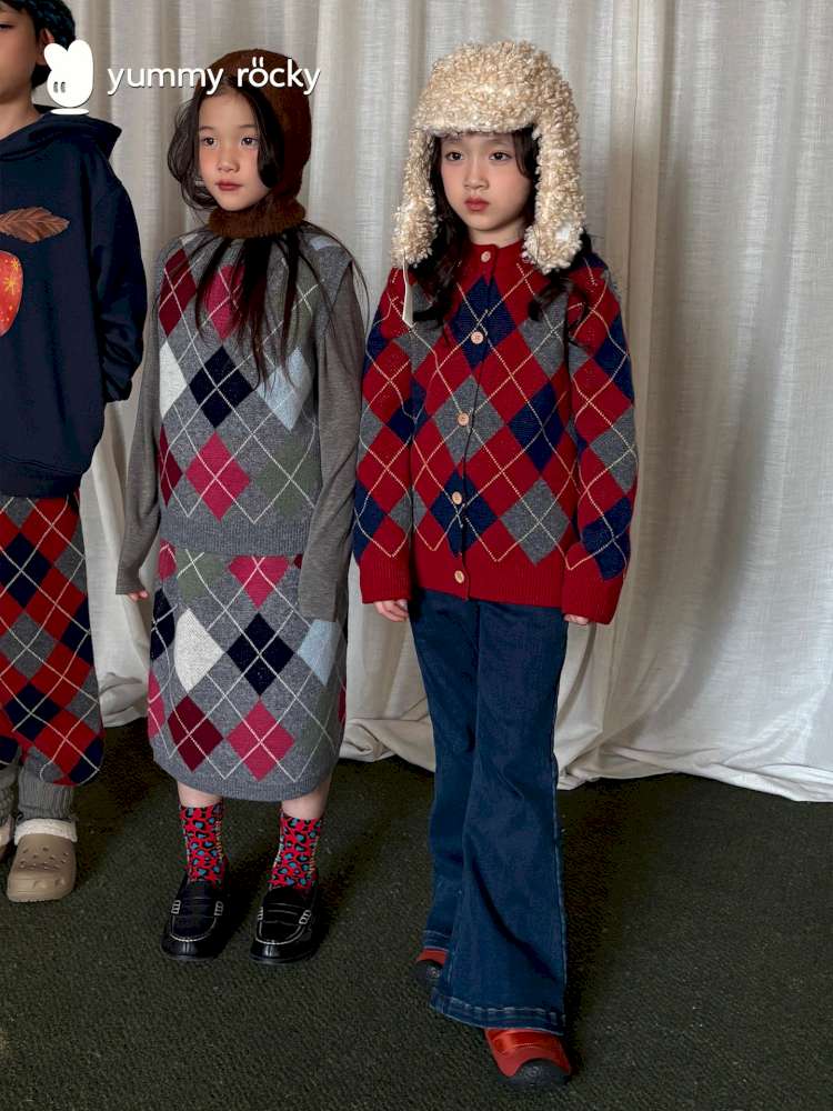 長袖セットアップ yummy&rocky | Checkerboard Wool Soft Knit Set Up チェッカーボード ウール セットアップ【mh0020040】