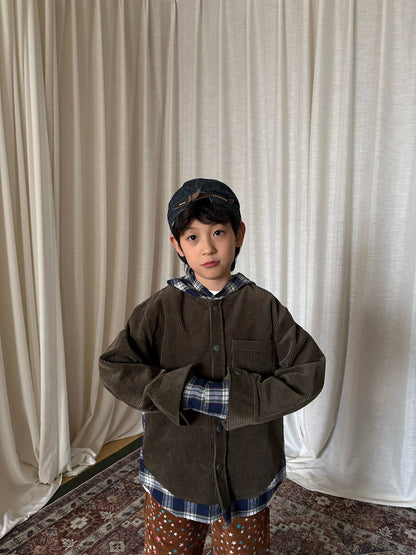ショートコート・ジャケット・ジャンパー yummy&rocky | Cotton Corduroy Patchwork Jacket コーデュロイ配色切替フードジャケット【mh0020100】