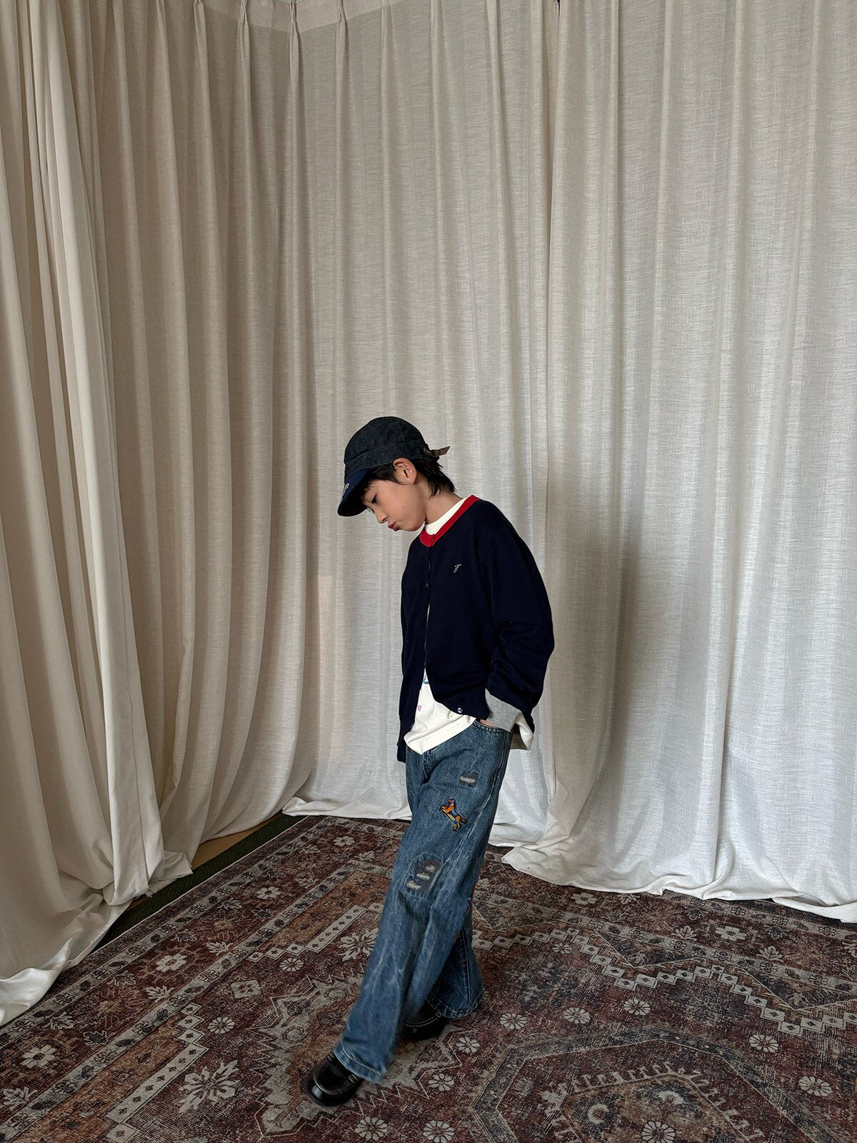 デニムパンツ yummy&rocky | Embroidered Ripped Heavy Jeans 刺繍クラッシュ加工ヘビーデニム【mh0020107】
