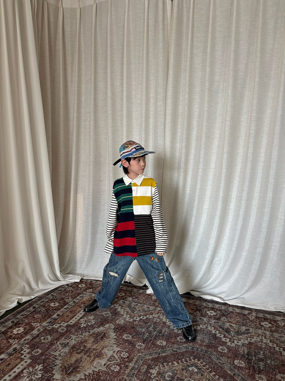 デニムパンツ yummy&rocky | Embroidered Ripped Heavy Jeans 刺繍クラッシュ加工ヘビーデニム【mh0020107】