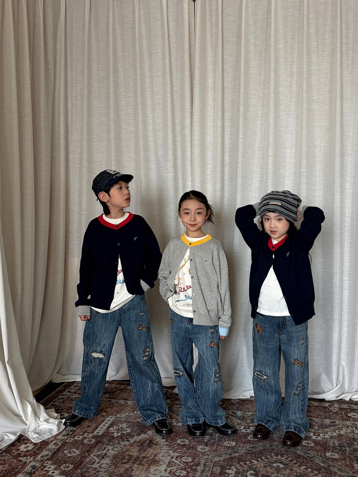 デニムパンツ yummy&rocky | Embroidered Ripped Heavy Jeans 刺繍クラッシュ加工ヘビーデニム【mh0020107】