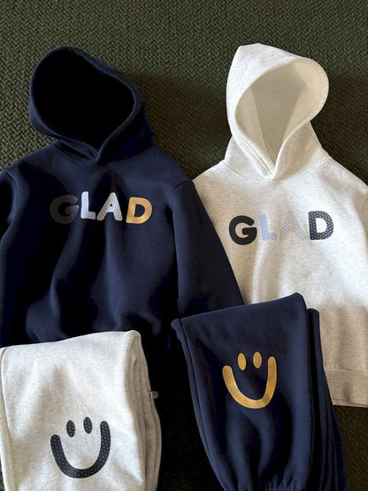 長袖セットアップ yummy&rocky | Grating Anti-Static Fleece Tracksuit スマイリープリント 裏起毛 セットアップ【mh0020055】