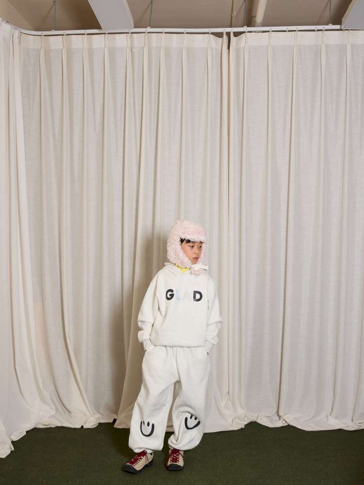 長袖セットアップ yummy&rocky | Grating Anti-Static Fleece Tracksuit スマイリープリント 裏起毛 セットアップ【mh0020055】