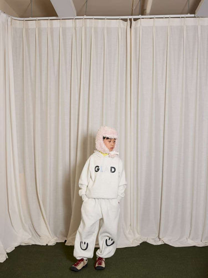 長袖セットアップ yummy&rocky | Grating Anti-Static Fleece Tracksuit スマイリープリント 裏起毛 セットアップ【mh0020055】