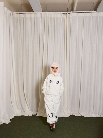 長袖セットアップ yummy&rocky | Grating Anti-Static Fleece Tracksuit スマイリープリント 裏起毛 セットアップ【mh0020055】