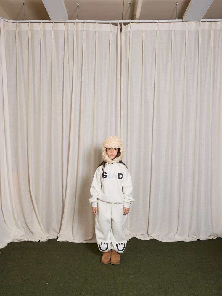 長袖セットアップ yummy&rocky | Grating Anti-Static Fleece Tracksuit スマイリープリント 裏起毛 セットアップ【mh0020055】