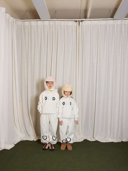 長袖セットアップ yummy&rocky | Grating Anti-Static Fleece Tracksuit スマイリープリント 裏起毛 セットアップ【mh0020055】