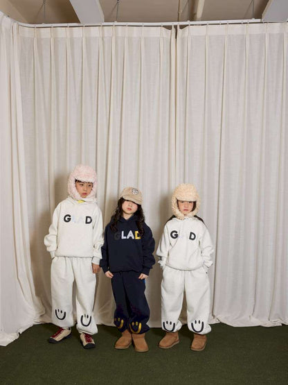 長袖セットアップ yummy&rocky | Grating Anti-Static Fleece Tracksuit スマイリープリント 裏起毛 セットアップ【mh0020055】