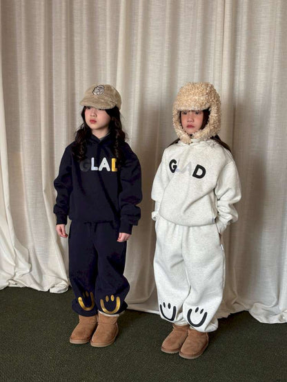 長袖セットアップ yummy&rocky | Grating Anti-Static Fleece Tracksuit スマイリープリント 裏起毛 セットアップ【mh0020055】