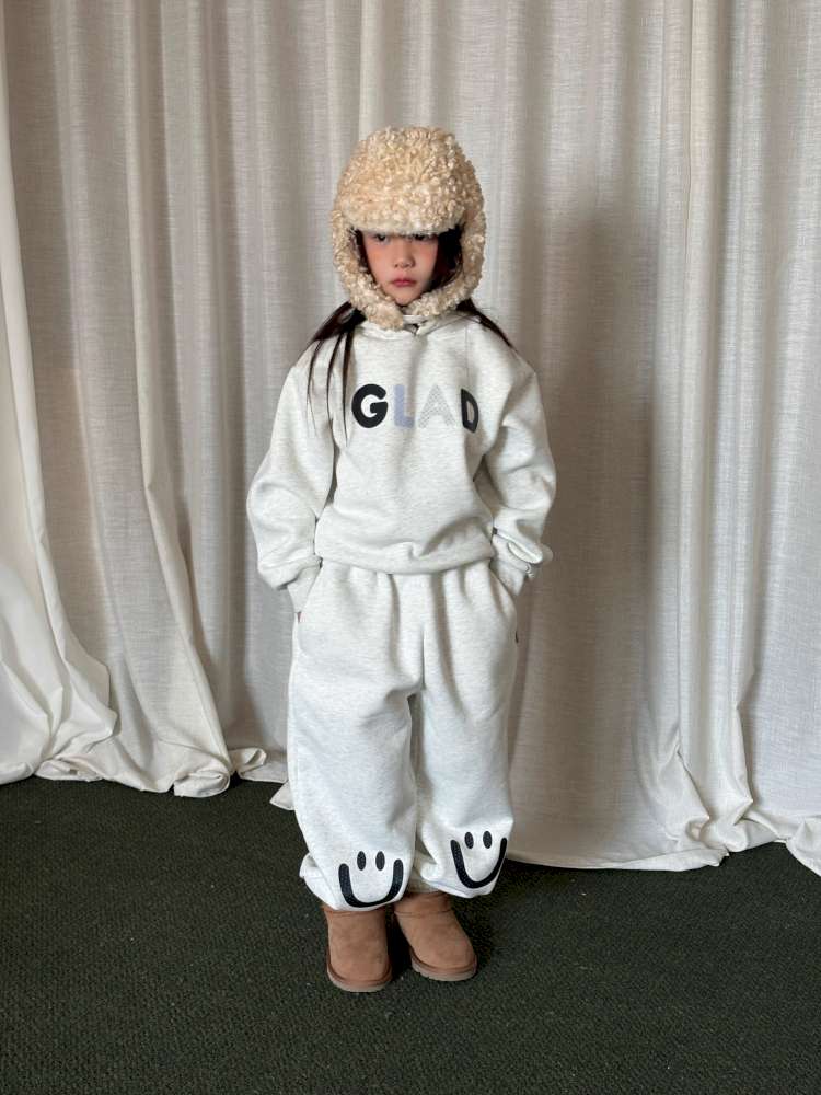 長袖セットアップ yummy&rocky | Grating Anti-Static Fleece Tracksuit スマイリープリント 裏起毛 セットアップ【mh0020055】