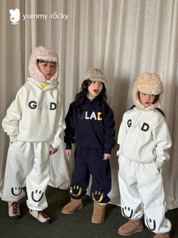 長袖セットアップ yummy&rocky | Grating Anti-Static Fleece Tracksuit スマイリープリント 裏起毛 セットアップ【mh0020055】