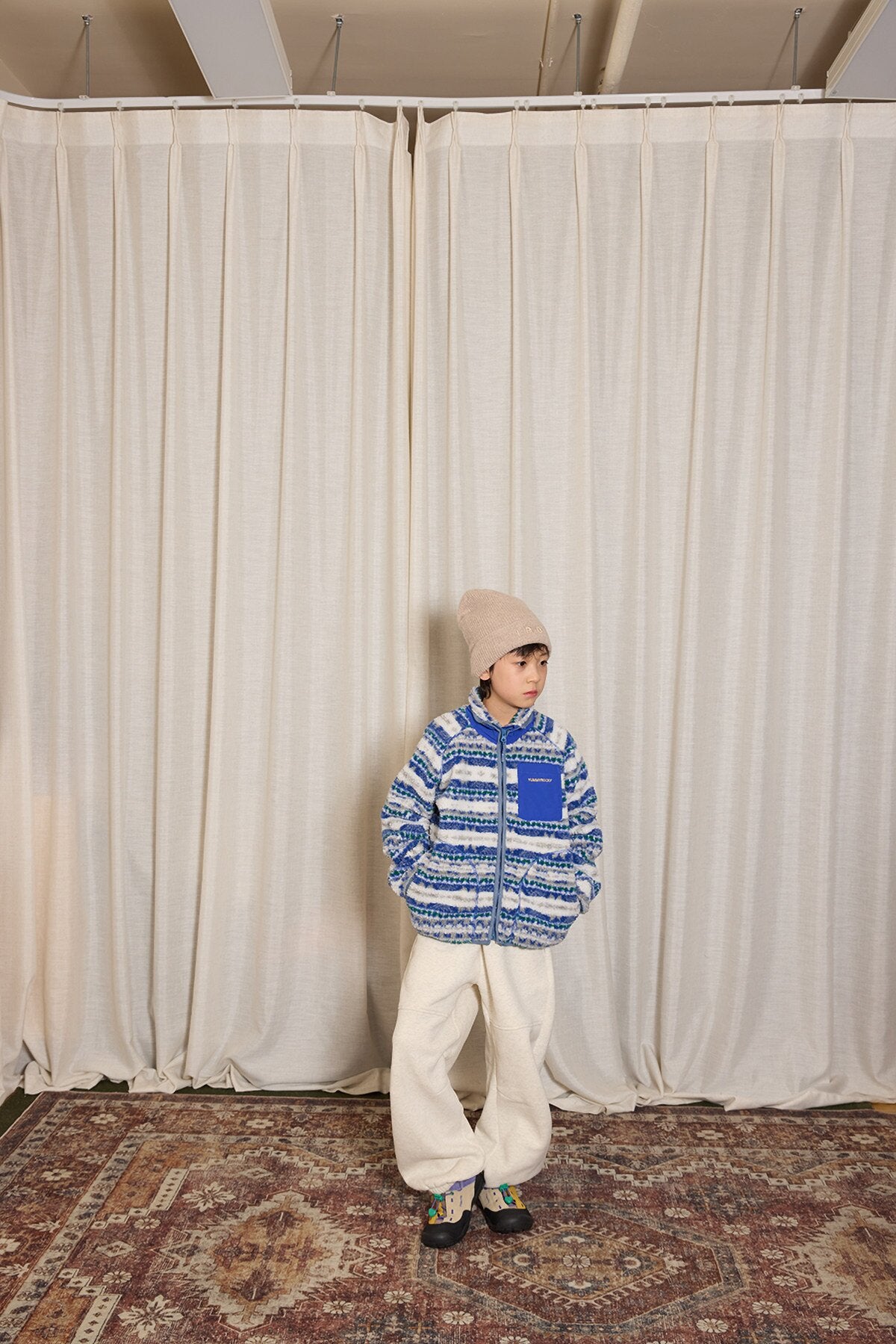 カーディガン・パーカー yummy&rocky | Imitation Lambswool Zipper Shirt スタンドカラーボアジップシャツ【mh0020098】