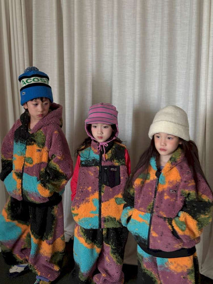 長袖セットアップ yummy&rocky | Lamb Wool Fleece Hooded Tracksuit ボアベスト付き 裏起毛 セットアップ【mh0020058】