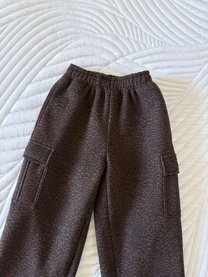 ロングパンツ・スウェットパンツ yummy&rocky | Leopard Print Thickened Fleece Pants レオパード柄 裏起毛 ストレートパンツ【mh0020061】