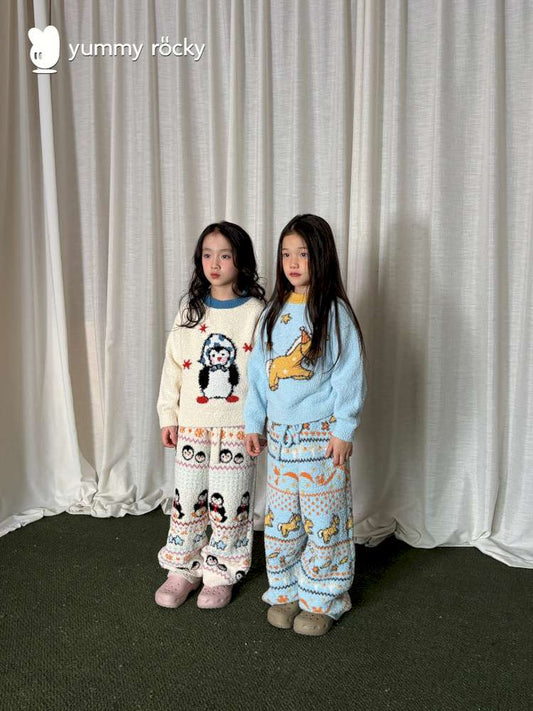 長袖パジャマ yummy&rocky | Penguin Pony Jacquard Soft Loungewear ジャガード ルームウェア セットアップ【mh0020049】