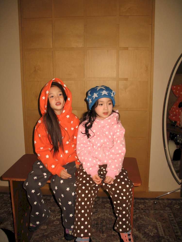 長袖セットアップ yummy&rocky | Polka Dot Star Print Fleece Tracksuit 星柄プリント フリース セットアップ【mh0020045】