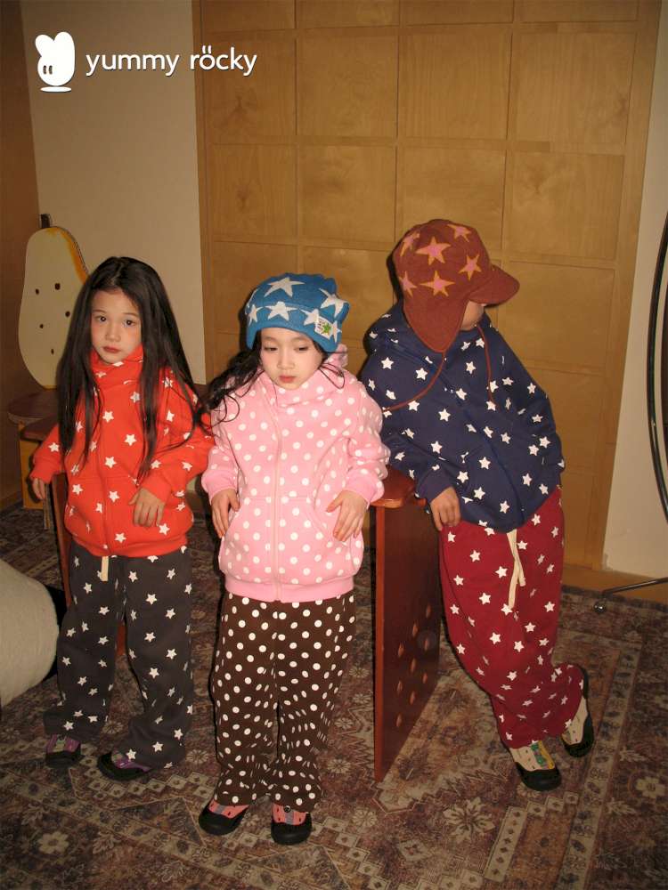 長袖セットアップ yummy&rocky | Polka Dot Star Print Fleece Tracksuit 星柄プリント フリース セットアップ【mh0020045】