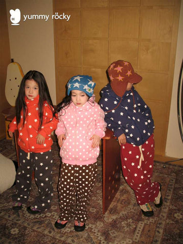 長袖セットアップ yummy&rocky | Polka Dot Star Print Fleece Tracksuit 星柄プリント フリース セットアップ【mh0020045】