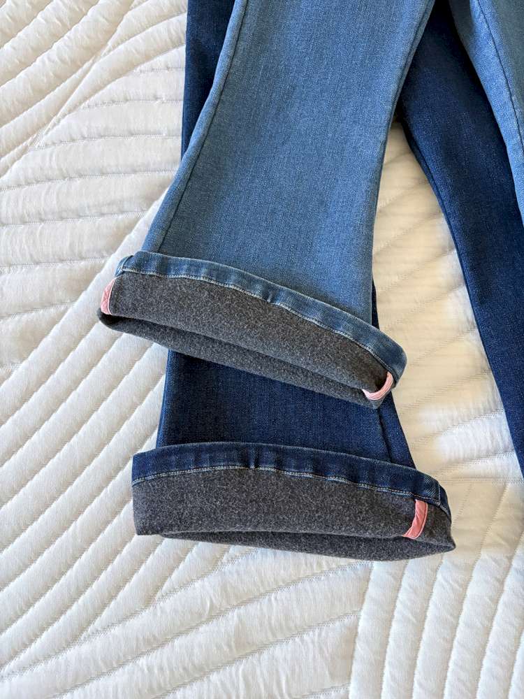 デニムパンツ yummy&rocky | Thickened Brushed Denim Bootcut Jeans 裏起毛 デニム ブーツカット ジーンズ【mh0020041】