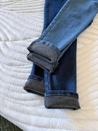 デニムパンツ yummy&rocky | Thickened Brushed Denim Bootcut Jeans 裏起毛 デニム ブーツカット ジーンズ【mh0020041】