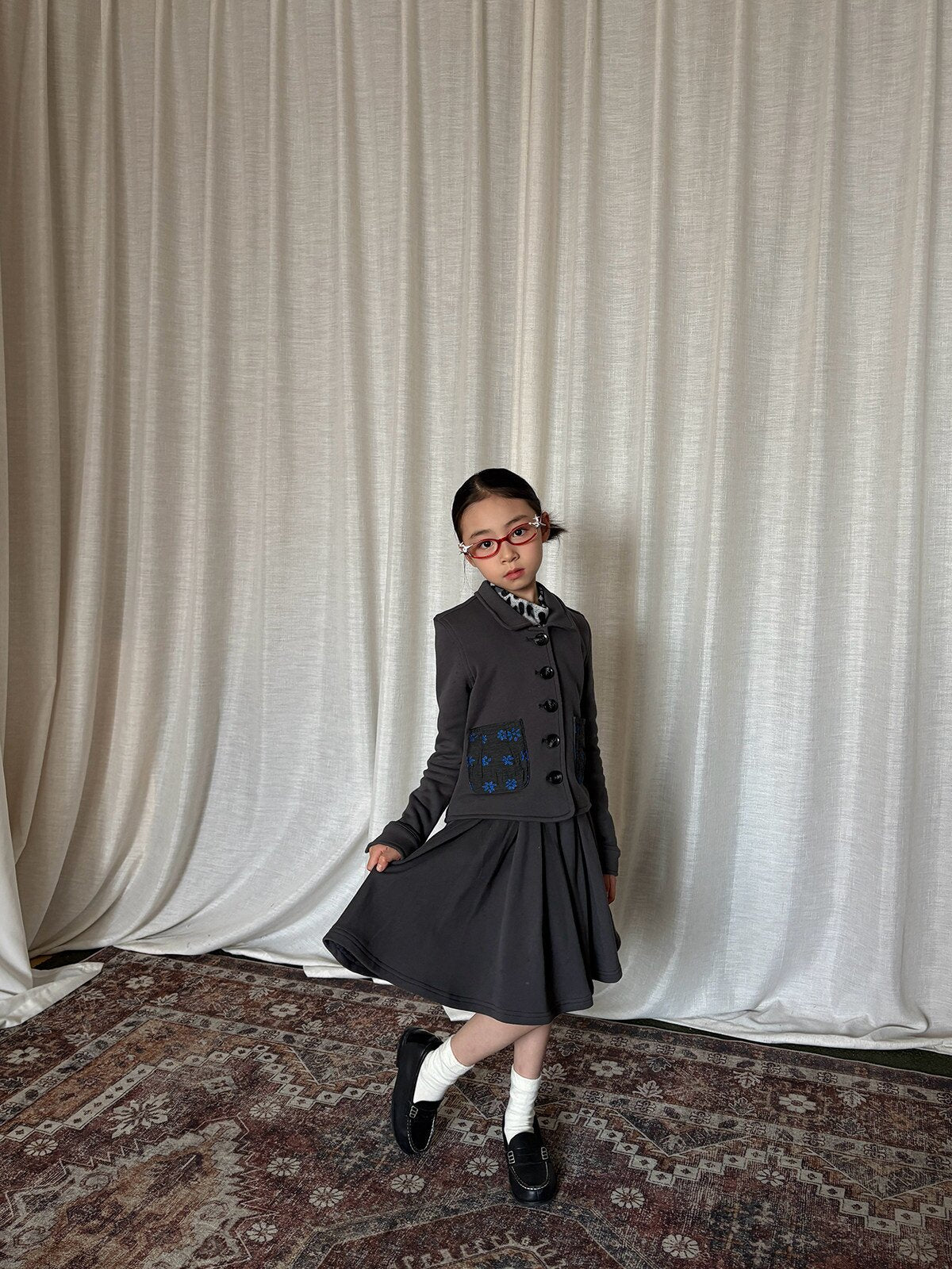 長袖セットアップ yummy&rocky | Vintage Terry Patchwork Skirt Set ヴィンテージ風配色切替セットアップ【mh0020104】