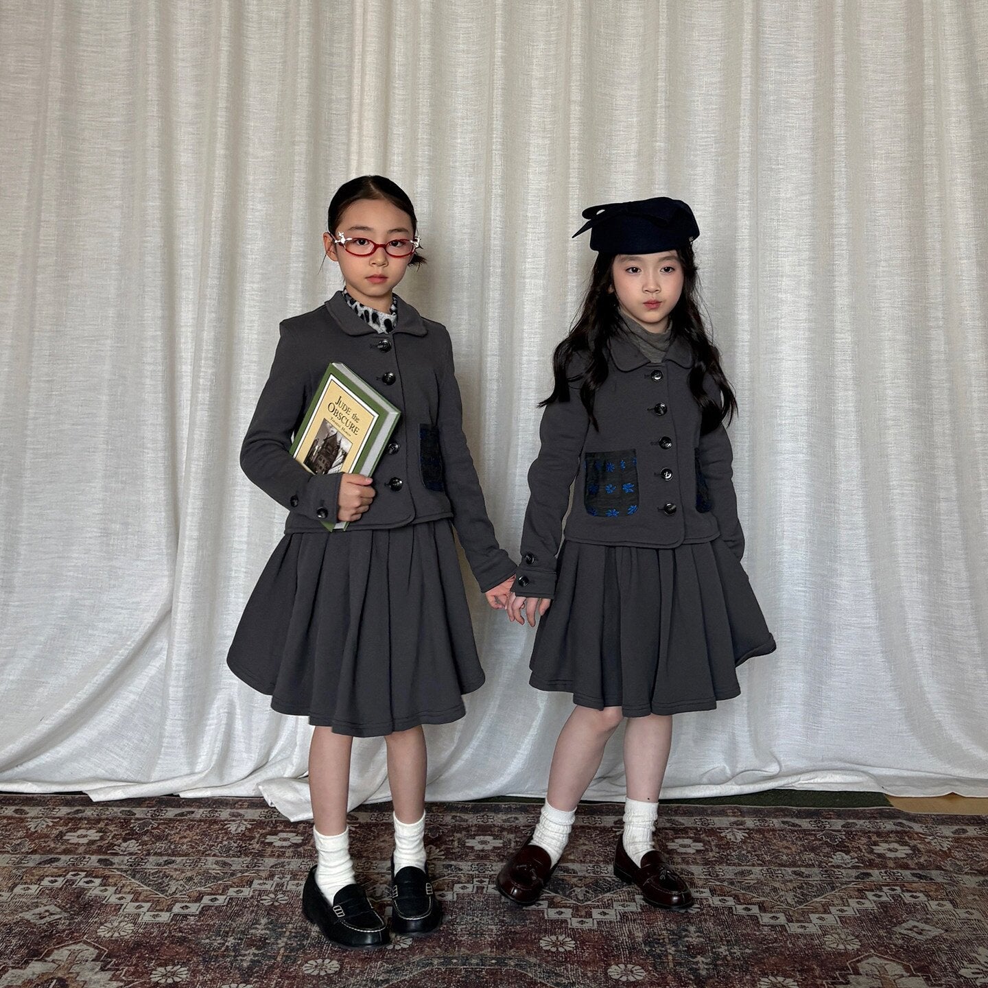 長袖セットアップ yummy&rocky | Vintage Terry Patchwork Skirt Set ヴィンテージ風配色切替セットアップ【mh0020104】