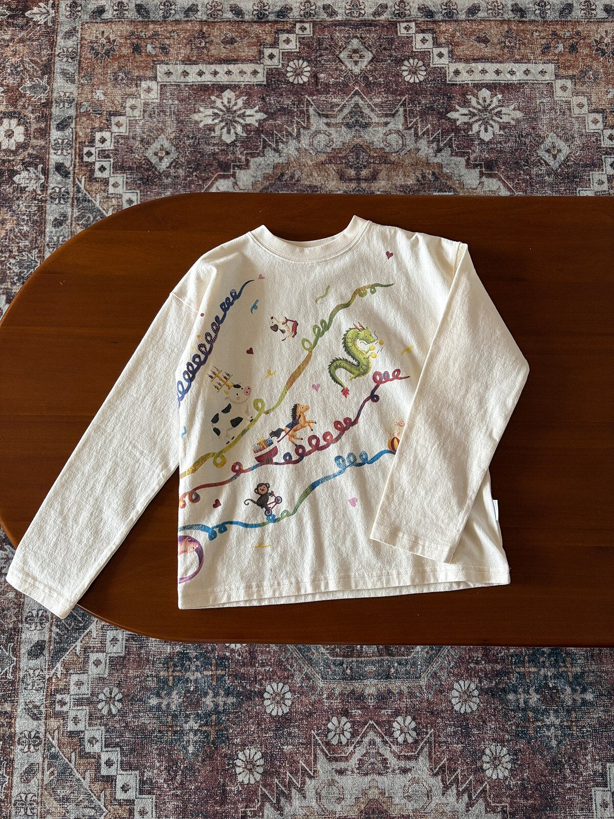 長袖Tシャツ Beige / 110cm yummy&rocky | Ribbon Print Organic Cotton T-Shirt リボンプリントオーガニックコットンT【mh0020106】