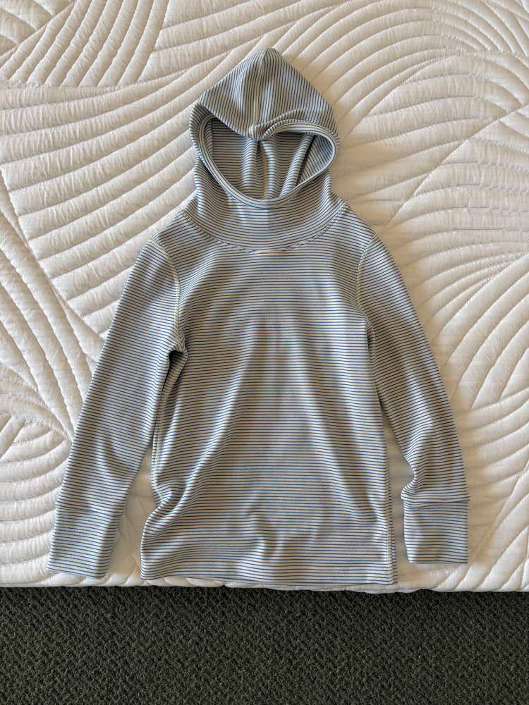 長袖Tシャツ Blue Gray / 110cm yummy&rocky | Antibacterial Pinstripe Hooded Base Layer ピンストライプ フーデッド インナー【mh0020056】