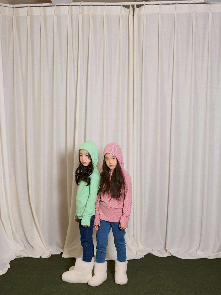 長袖Tシャツ yummy&rocky | Antibacterial Pinstripe Hooded Base Layer ピンストライプ フーデッド インナー【mh0020056】