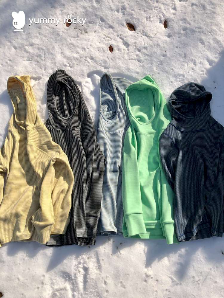 長袖Tシャツ yummy&rocky | Antibacterial Pinstripe Hooded Base Layer ピンストライプ フーデッド インナー【mh0020056】