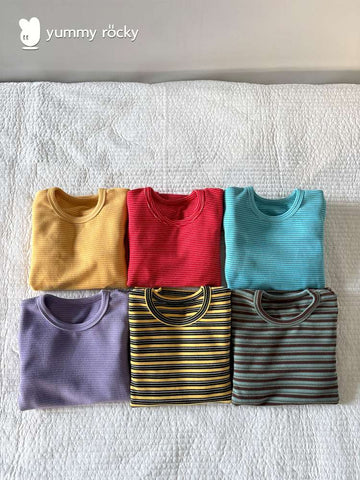 長袖Tシャツ yummy&rocky | Antibacterial Striped Soft Base Layer 抗菌 防寒 ストライプ インナー トップス【mh0020057】