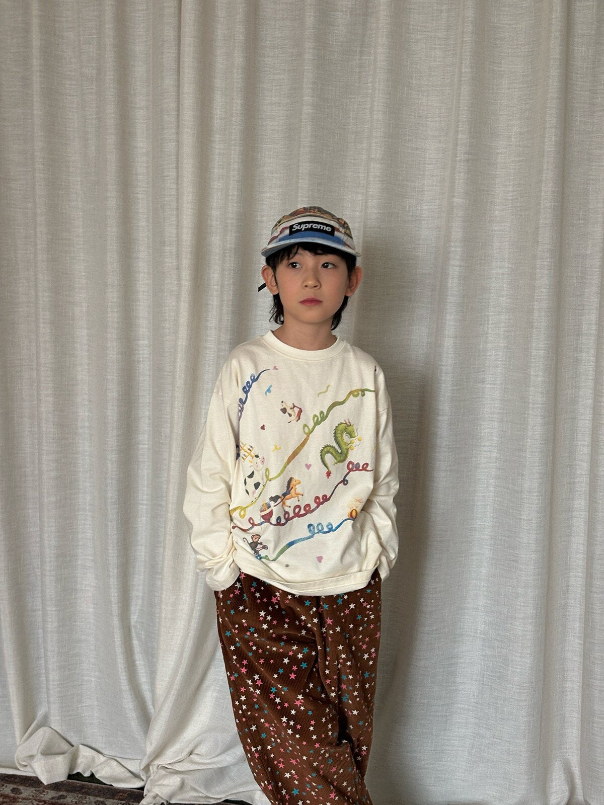 長袖Tシャツ yummy&rocky | Ribbon Print Organic Cotton T-Shirt リボンプリントオーガニックコットンT【mh0020106】