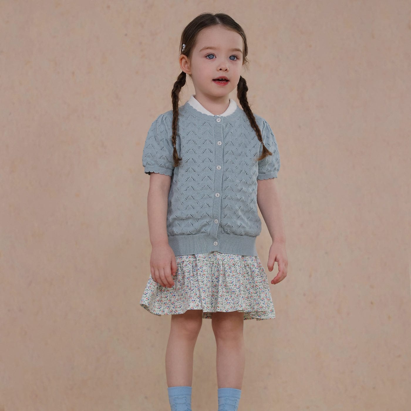 カーディガン・パーカー Blue / 80cm knitted hollow short-sleeve cardigan【mh0009486】