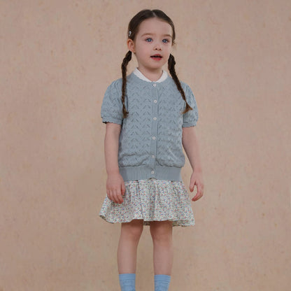 カーディガン・パーカー Blue / 80cm knitted hollow short-sleeve cardigan【mh0009486】