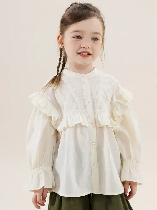 長袖シャツ・ブラウス ラッフルフリル長袖ガーリーブラウス【mh0011294】