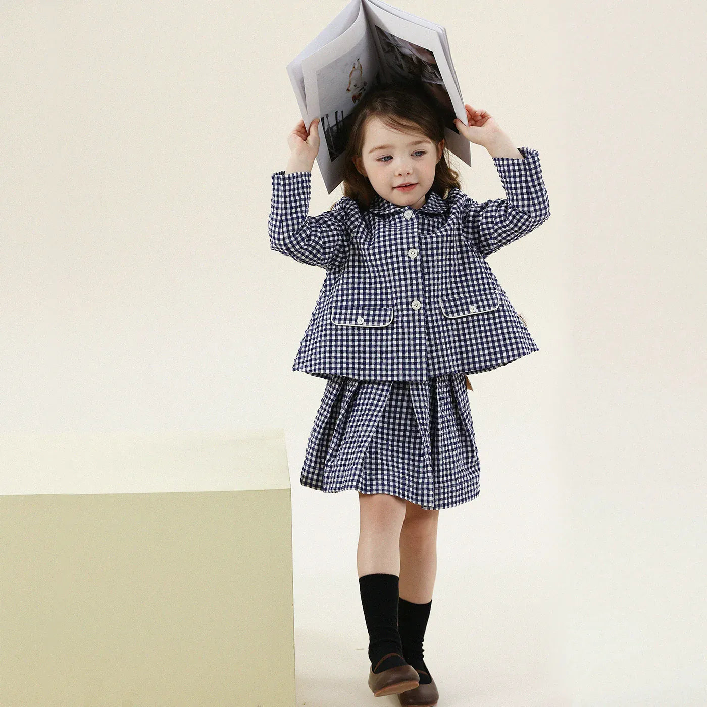 長袖セットアップ フレンチスタイルチェックジャケット/ボックスプリーツスカート スーツ【mh0011299】