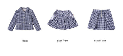 長袖セットアップ フレンチスタイルチェックジャケット/ボックスプリーツスカート スーツ【mh0011299】