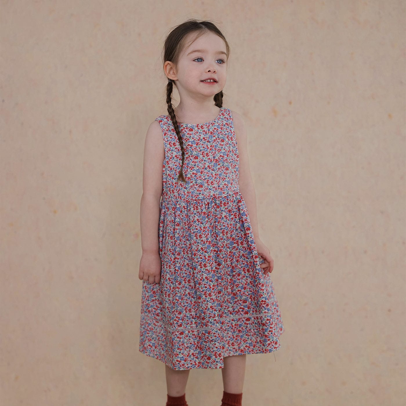 ノースリーブワンピース Pink blue flower / 80cm niche floral dress【mh0009482】