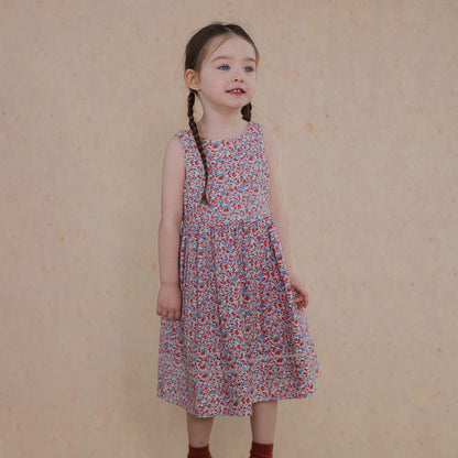 ノースリーブワンピース Pink blue flower / 80cm niche floral dress【mh0009482】