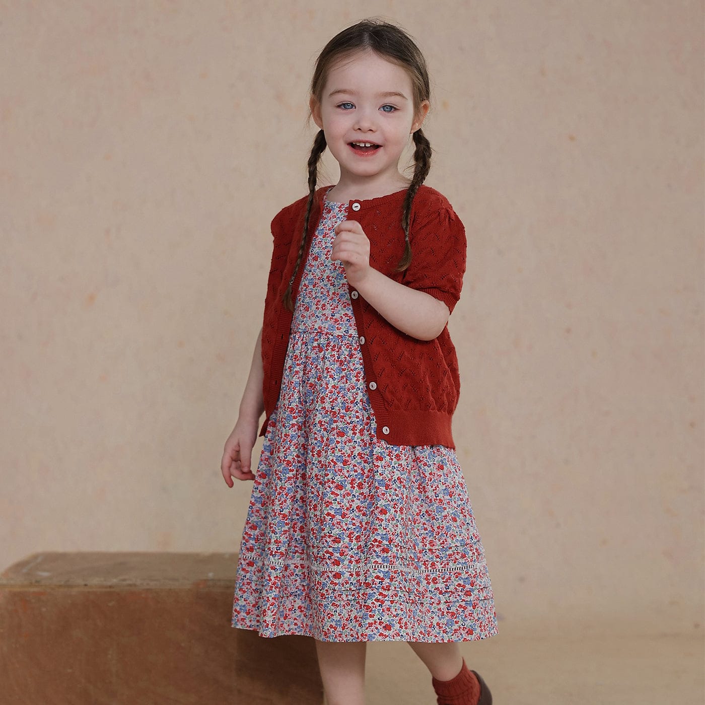 カーディガン・パーカー Red / 80cm knitted hollow short-sleeve cardigan【mh0009486】