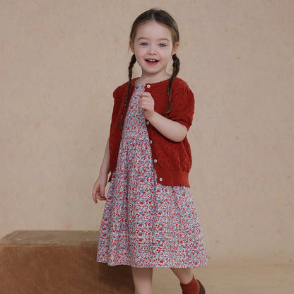 カーディガン・パーカー Red / 80cm knitted hollow short-sleeve cardigan【mh0009486】