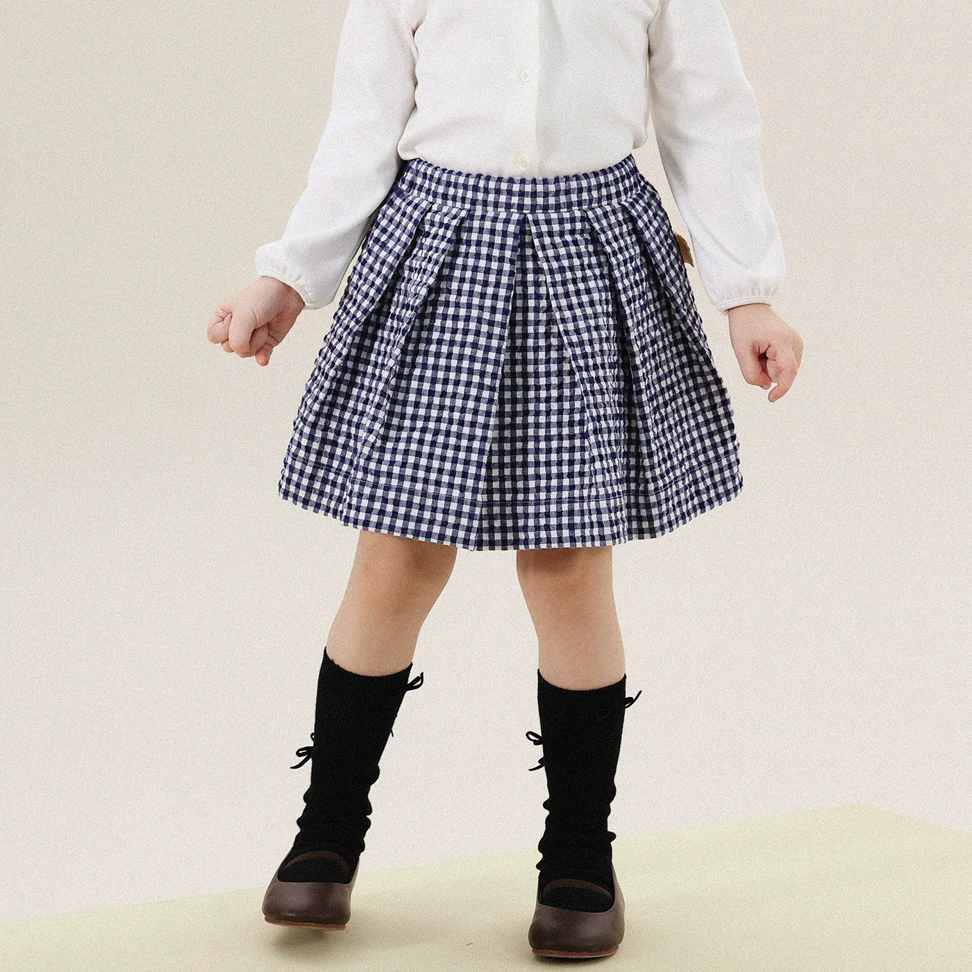 長袖セットアップ skirt / 80cm フレンチスタイルチェックジャケット/ボックスプリーツスカート スーツ【mh0011299】