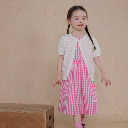 カーディガン・パーカー White / 80cm knitted hollow short-sleeve cardigan【mh0009486】