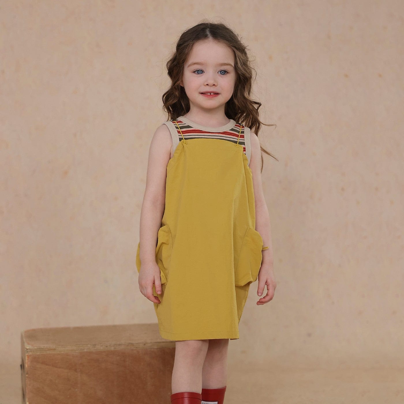 ノースリーブワンピース Yellow / 80cm drawstring suspender skirt【mh0009471】