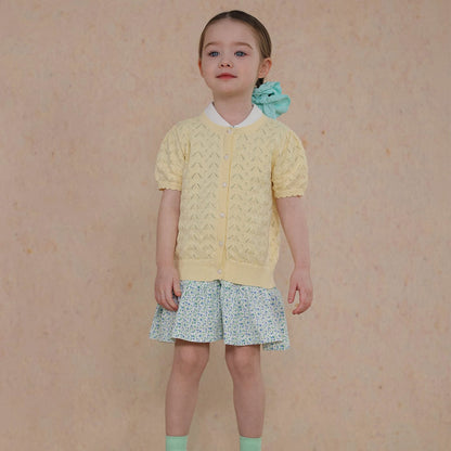 カーディガン・パーカー Yellow / 80cm knitted hollow short-sleeve cardigan【mh0009486】
