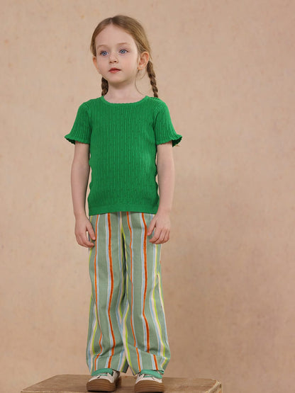 半袖Tシャツ knitted lace solid color short-sleeve T-shirt【mh0009489】