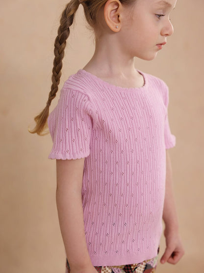 半袖Tシャツ knitted lace solid color short-sleeve T-shirt【mh0009489】