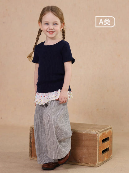 半袖Tシャツ knitted lace solid color short-sleeve T-shirt【mh0009489】